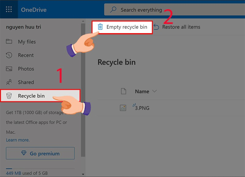 Loại bỏ các file được lưu trữ trong thùng rác