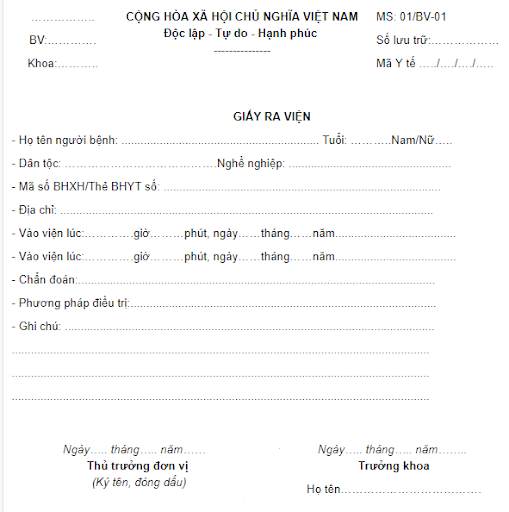 Hướng dẫn ghi giấy ra viện