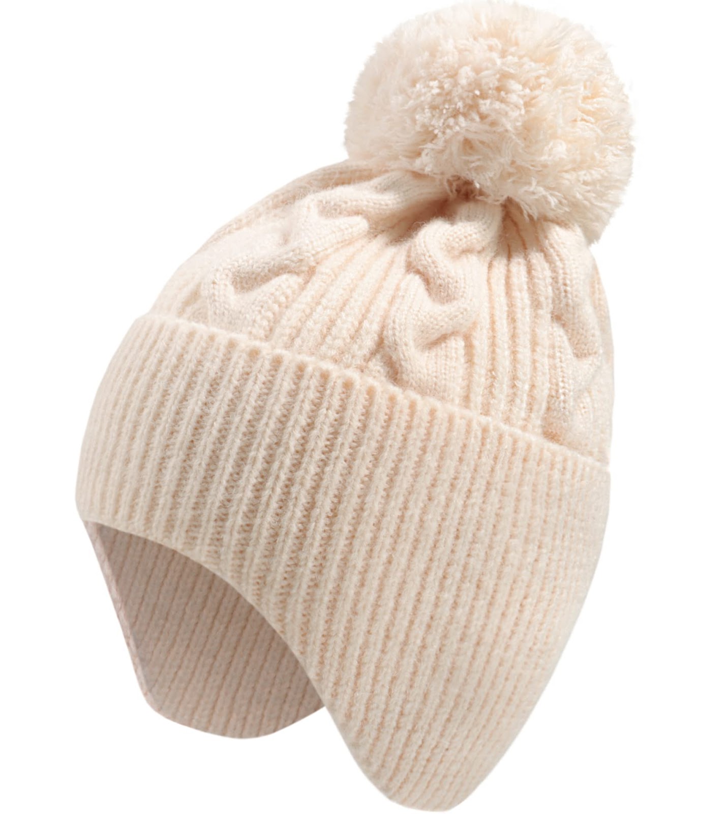 KMOLY Womens Winter Knitted Beanie Hat with Pom Pom Slouchy Warm Skull Cap Beanies with Earflaps for Women Beige