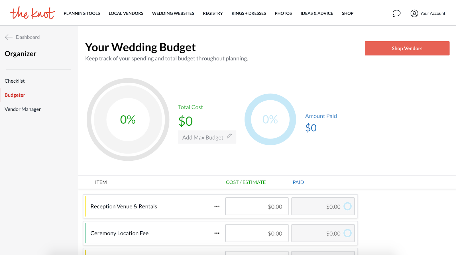 wedding planning tool wedding budget planner the knot