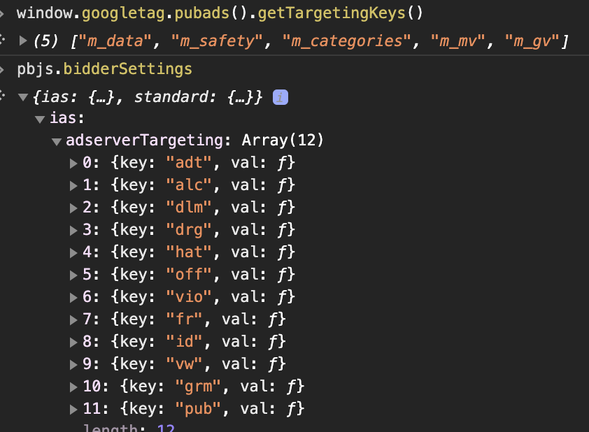 Screenshot of Chrome Developer Tools on wsj.com, illustrating the use of brand safety labels in Google Publisher Tags and Header Bidding