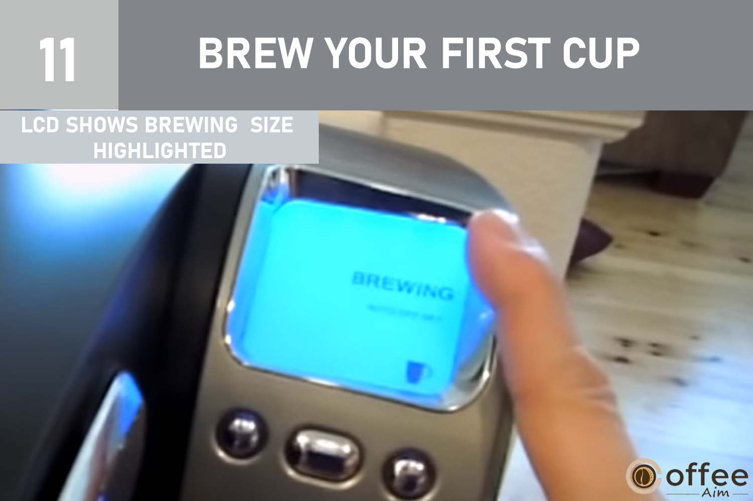 While brewing, the LCD Control Center will display 'BREWING,' and the selected serving size will be highlighted on the screen, indicating the ongoing brewing process.