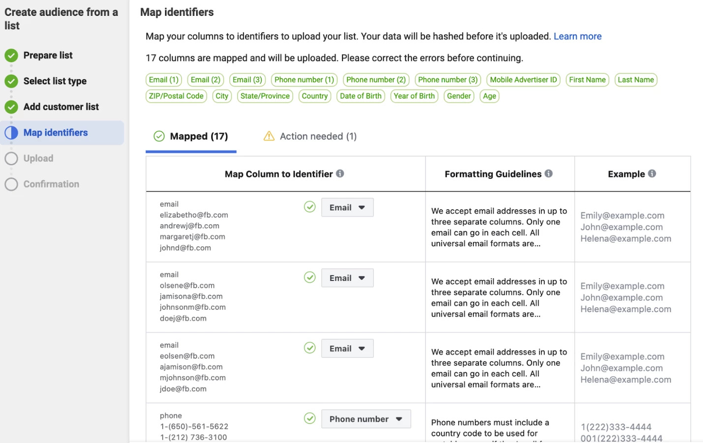 map the columns in your file to identifiers