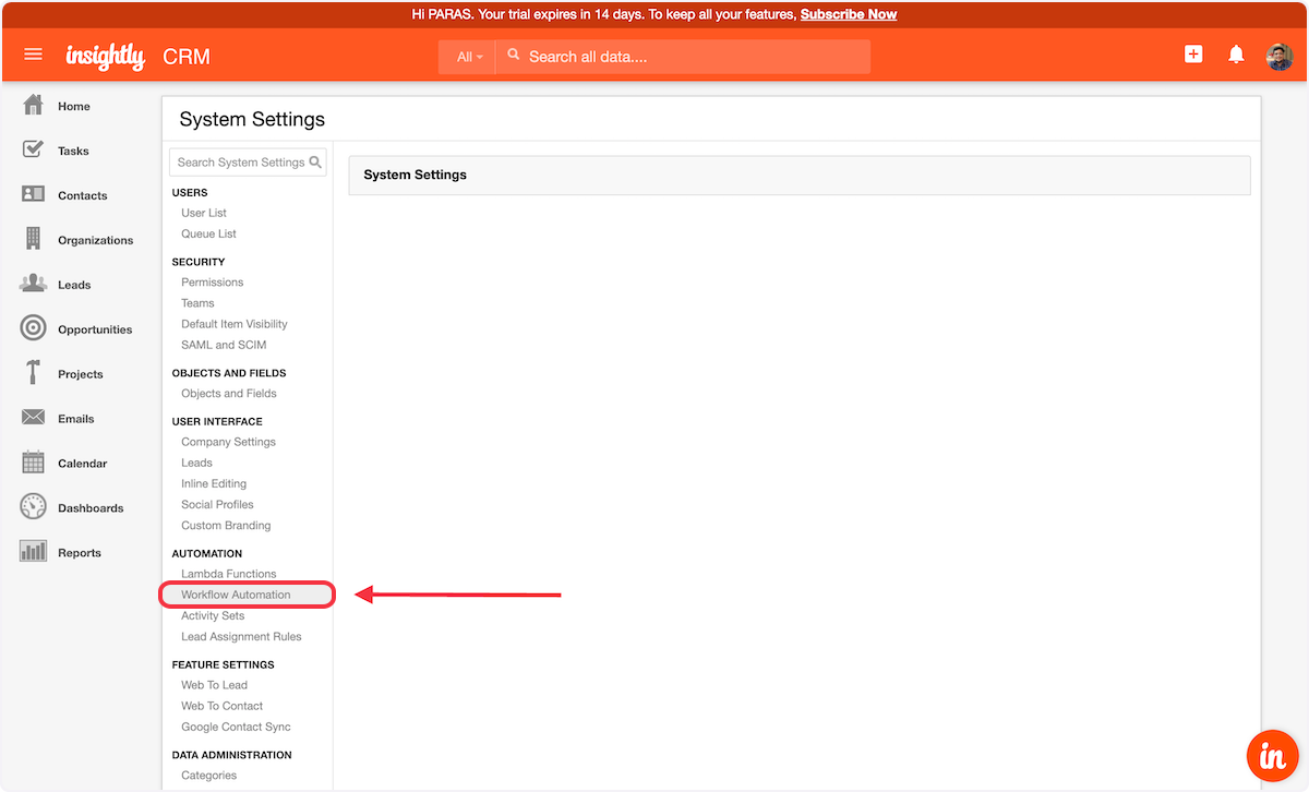 Click on the Workflow Automation option.