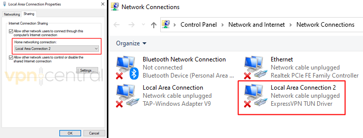Local area connection options