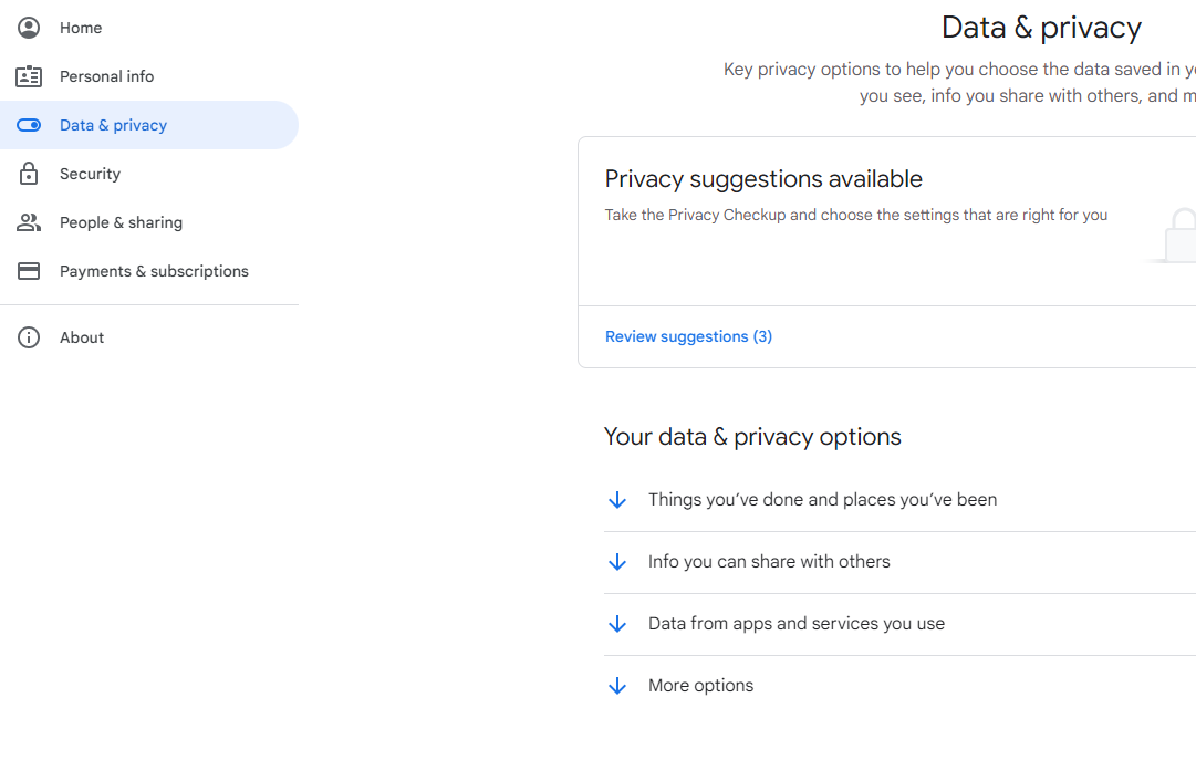 'Data & privacy' section in Google account