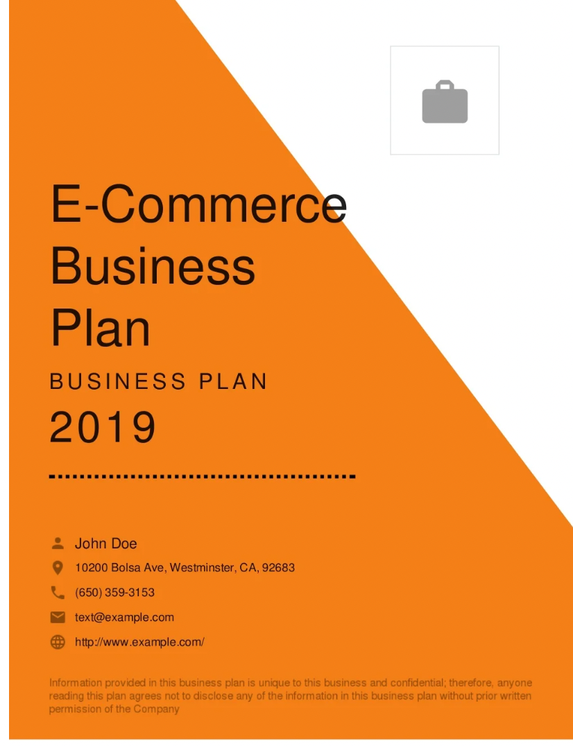 An image of the cover of what a business plan could look like.