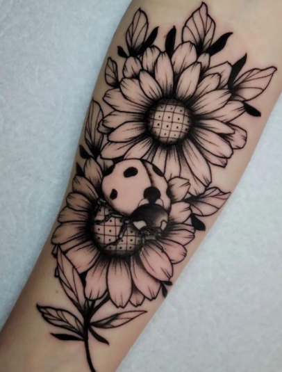 Ladybug Sunflower Tattoo Design