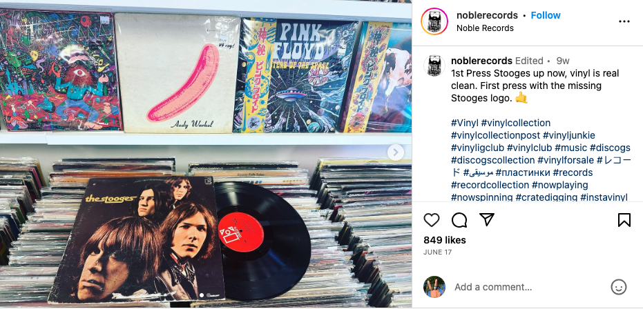 Noble Records Instagram post of 1st press The Stooges