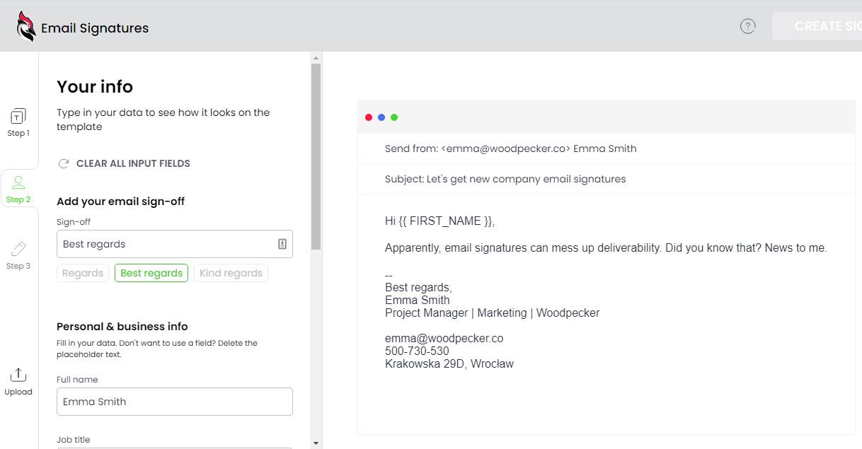 Further customize your email signature using Woodpecker email tool