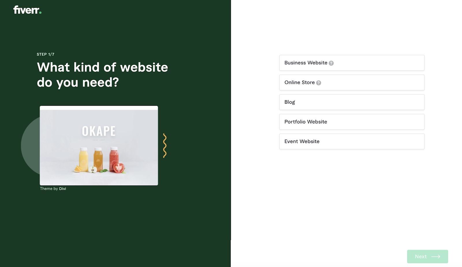 Fiverr tworzenie i projektowanie strony internetowej, krok 1