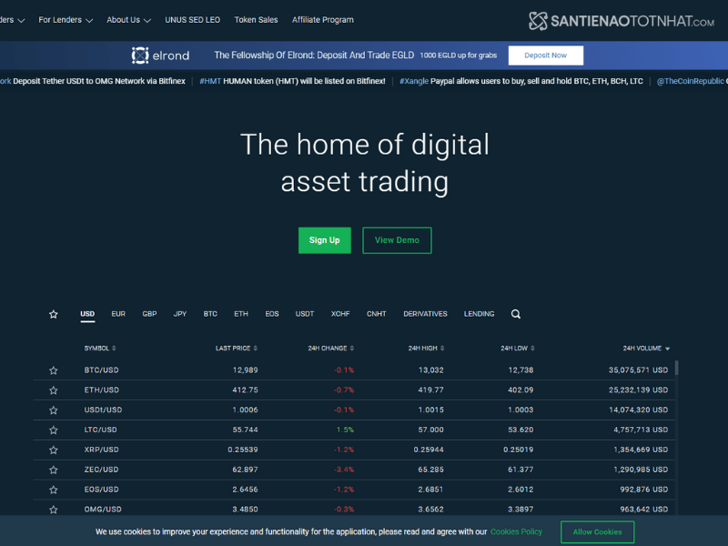 Giao diện sàn Bitfinex