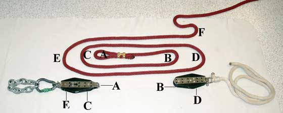 Tail rope disassembled to demonstrate path of the main body of the tail rope.