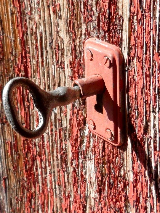 Key, Lock, Rustic, Door, Red