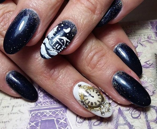 Unusual manicure with clock for New Year 2022 10