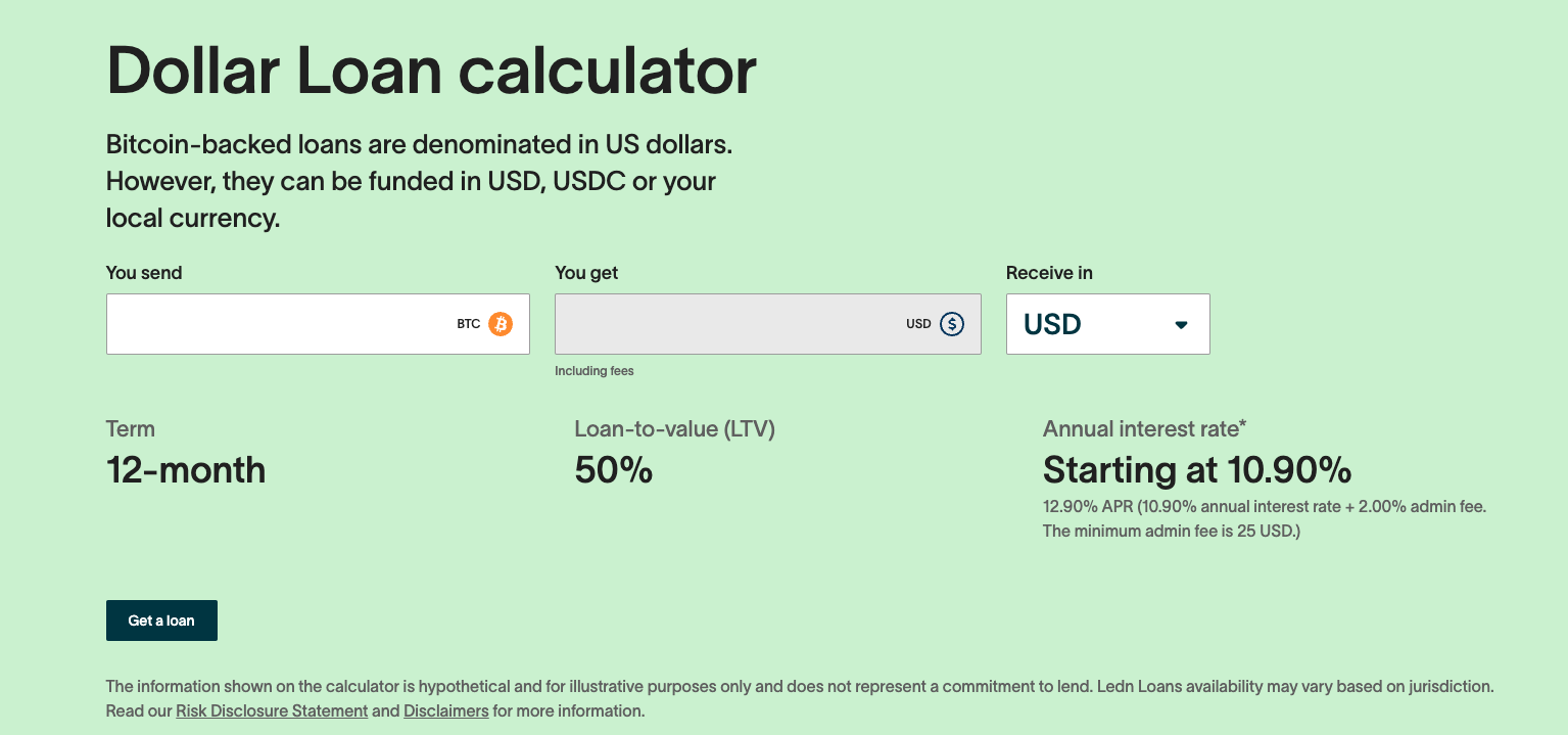 Ledn Dollar Loan Calculator