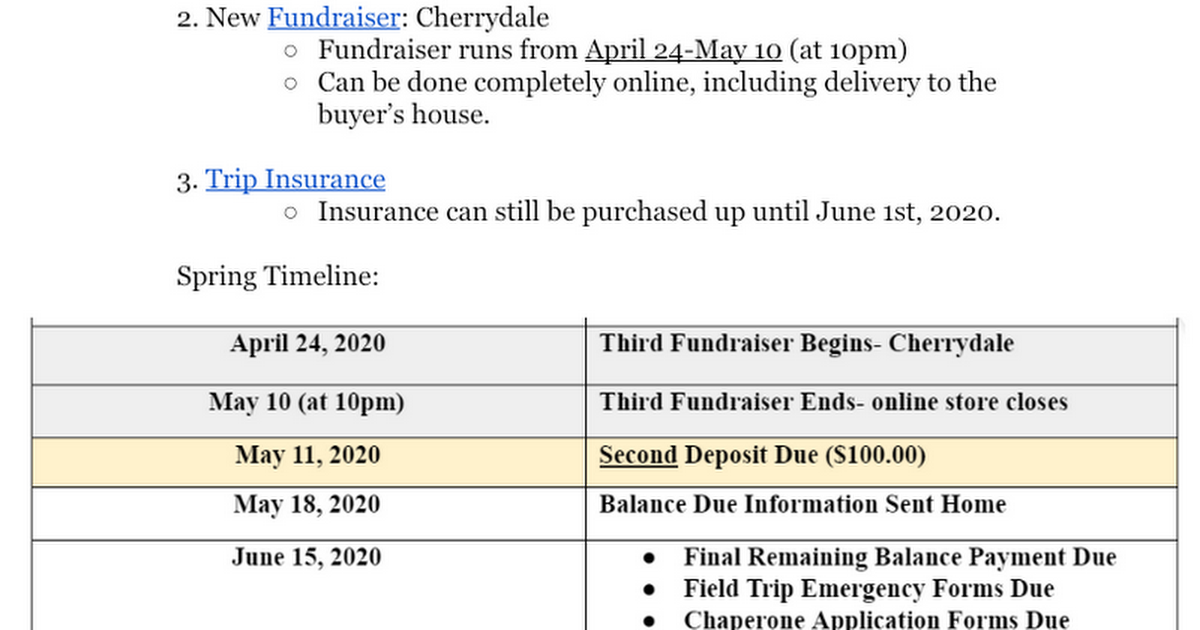 2020 D.C. Trip- Updated Fundraiser and Payment Information