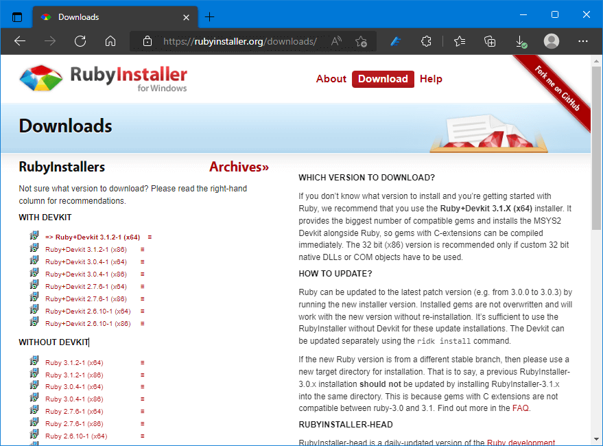 Rubyダウンロードサイト