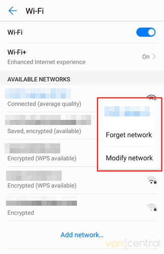 android wifi network options