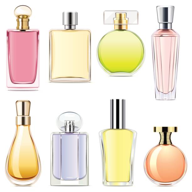 Vector Perfume Icons Vector Perfume Icons isolated on white background perfume bottle stock illustrations