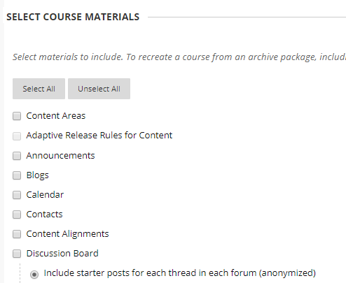Scholar Select Course Materials for Import
