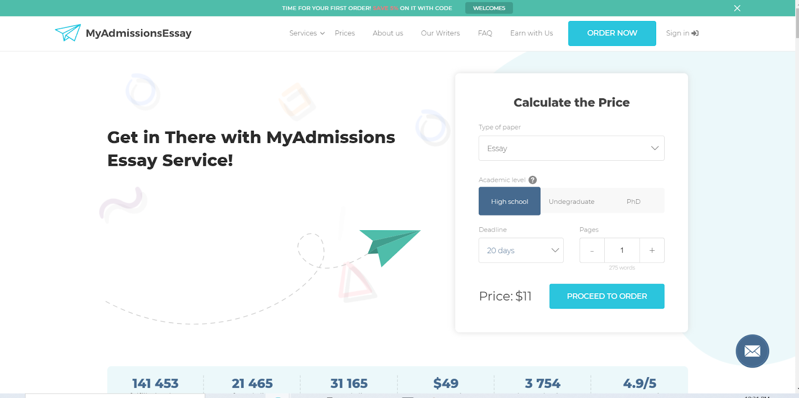 MyAdmissionEssay Homepage Image/Price Calculation