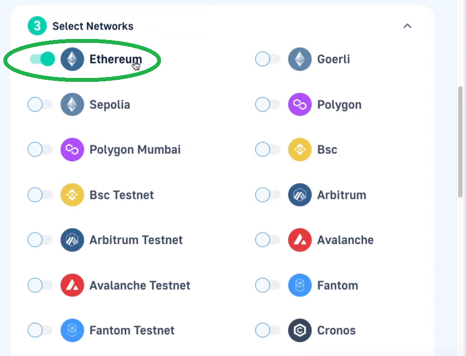 Ethereum network selected