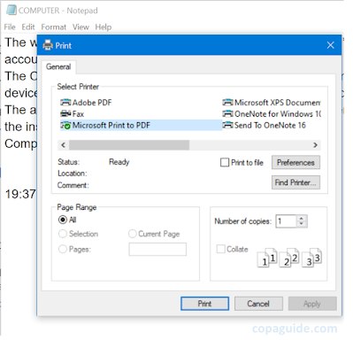 Print Dialog Box in Notepad