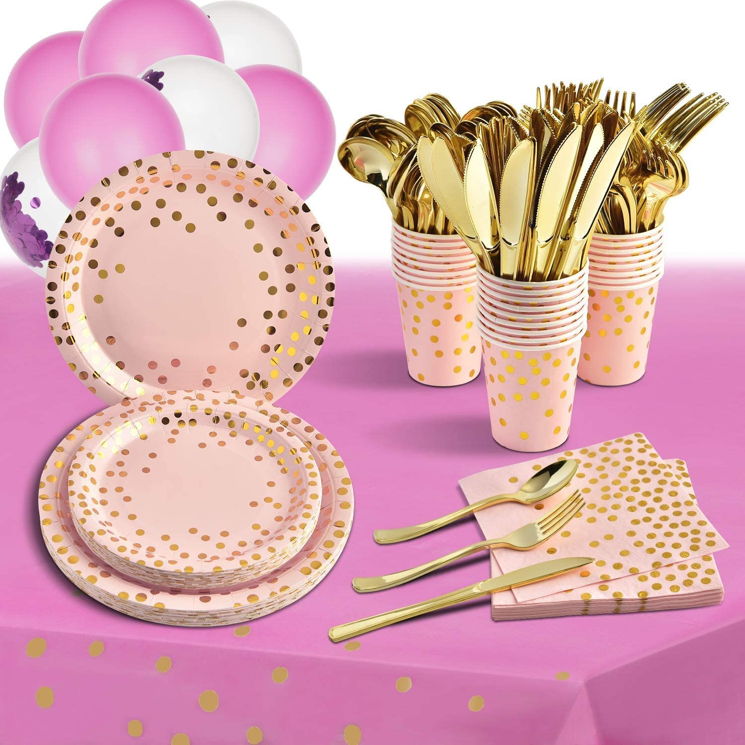 Pink and Gold Party Supplies Plastic Dinnerware Set