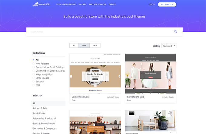 Modelos de construtor de sites de comércio eletrônico BigCommerce