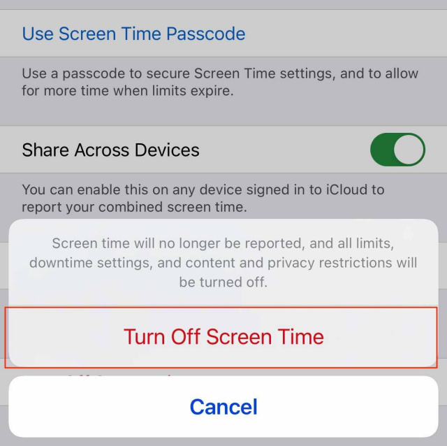 Screen Time is Enabled:  Apple ID Sign Out Not Available