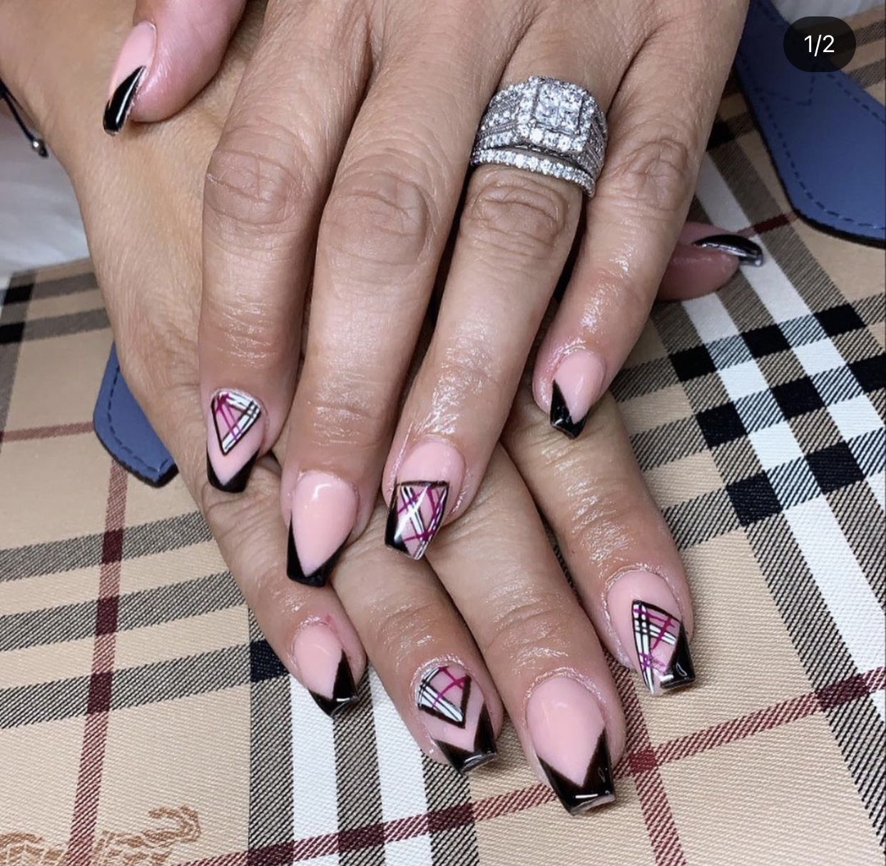 Geometrical Designed Burberry Nails 
