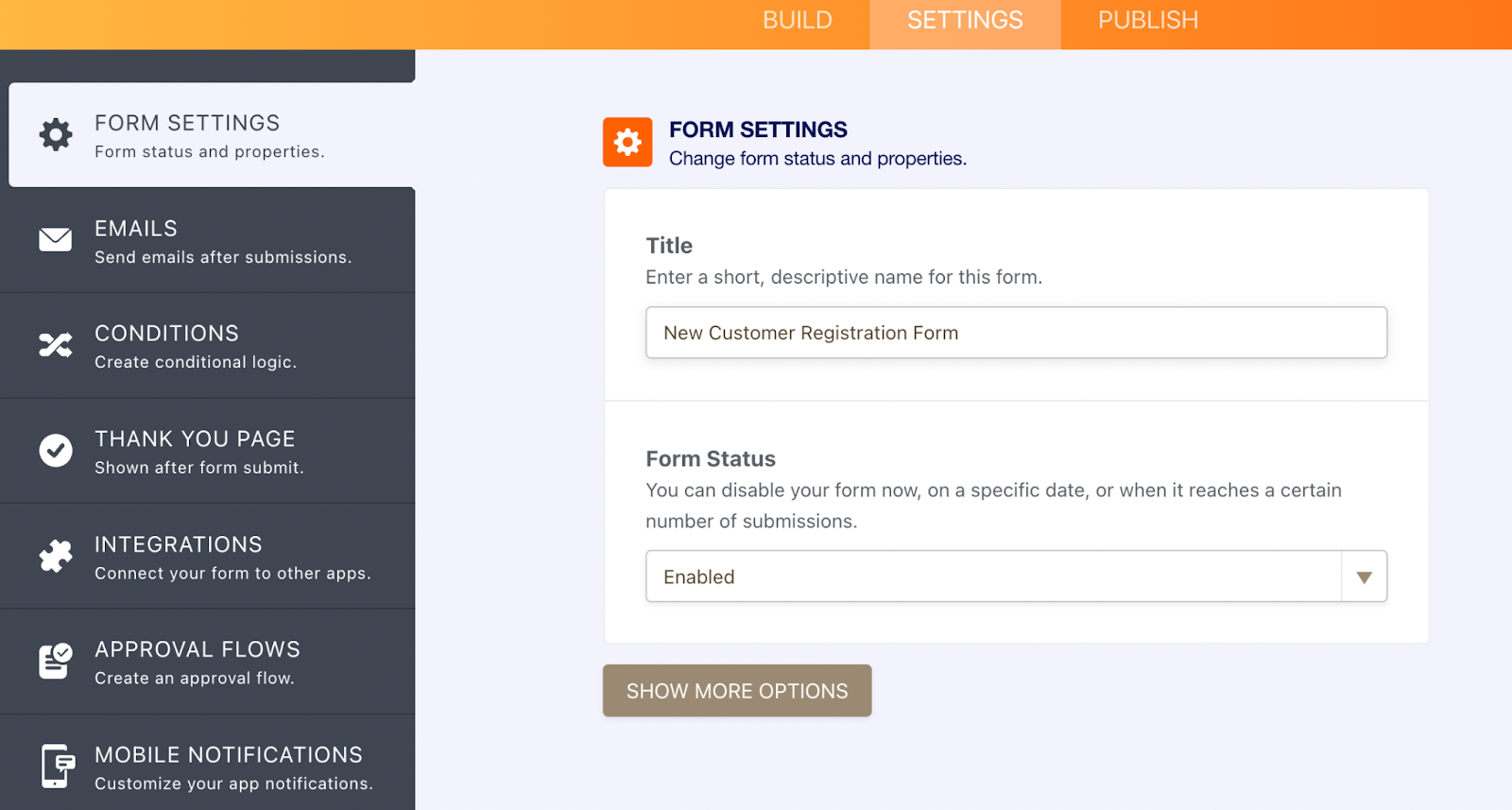 Jotform vs Typeform, form settings