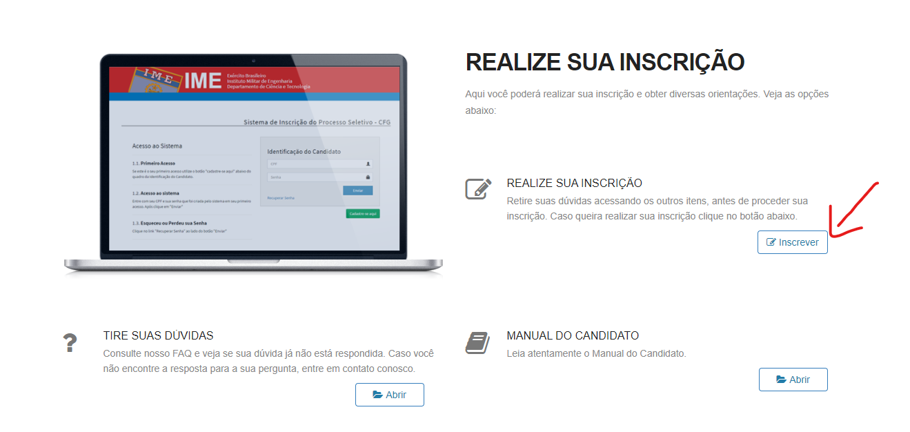 página de inscrição IME 