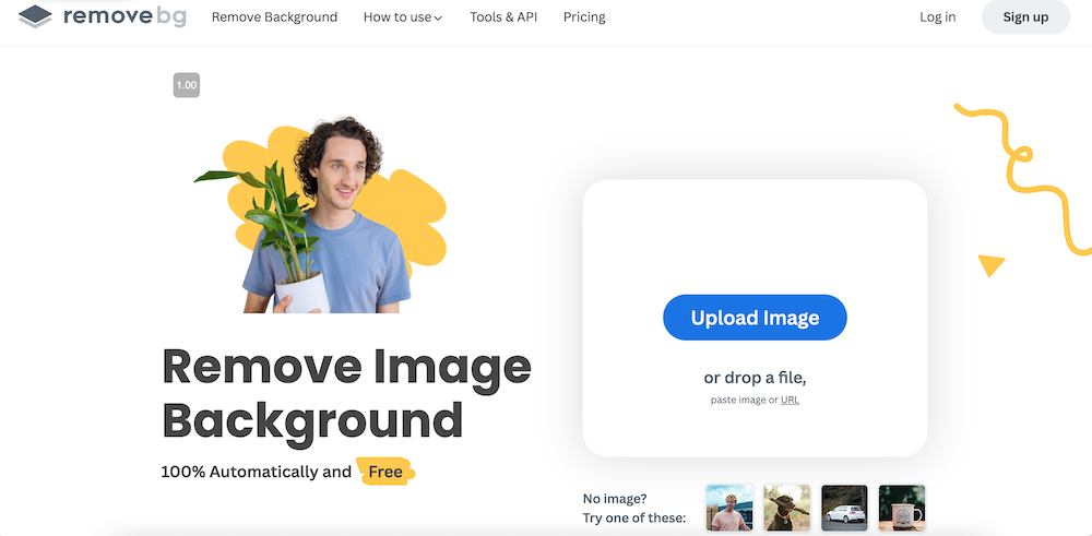 Remove.bg. AI tool to remove background from images. homepage screenshot