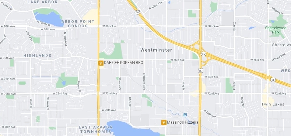 map of Westminster, CO