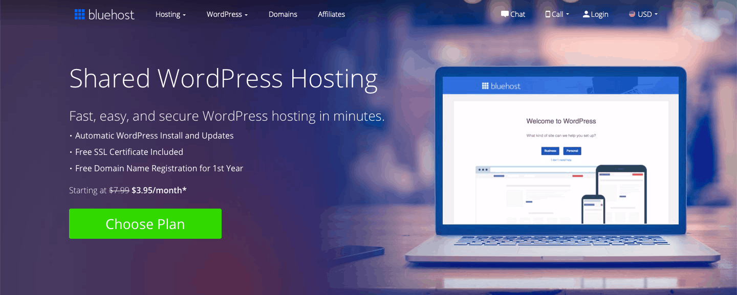 A Bluehost által kezelt WordPress tárhely
