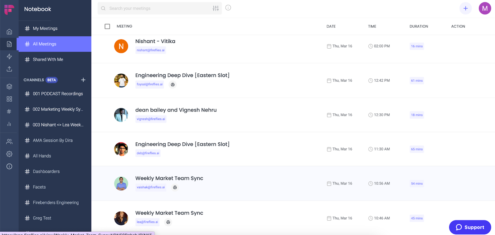 How to view your Google Meet history - Meeting history in Fireflies notebook