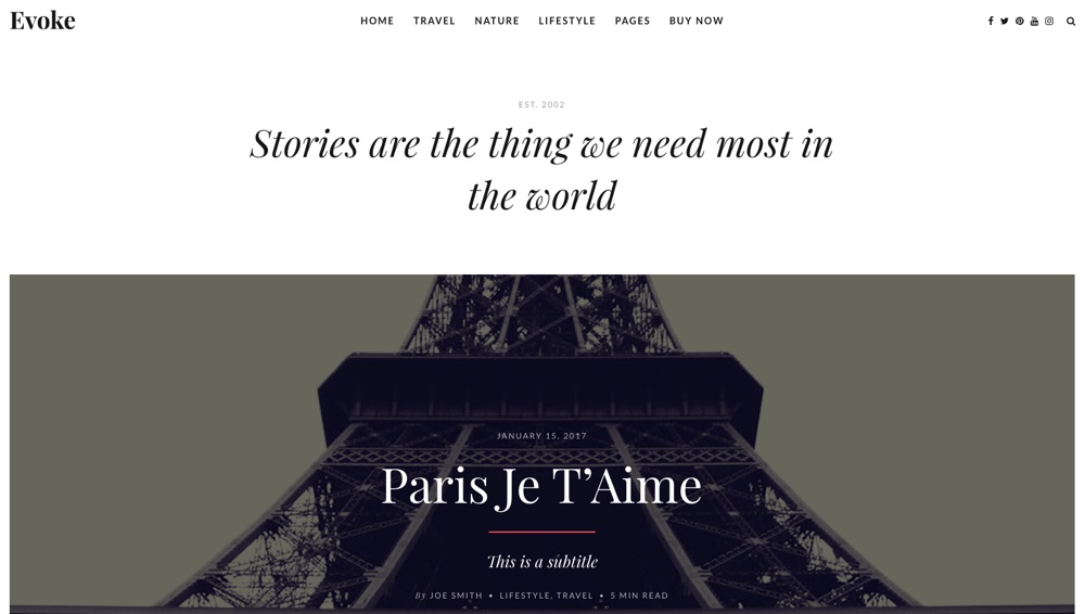 Evoke Photo Stories WordPress Tema do Blog