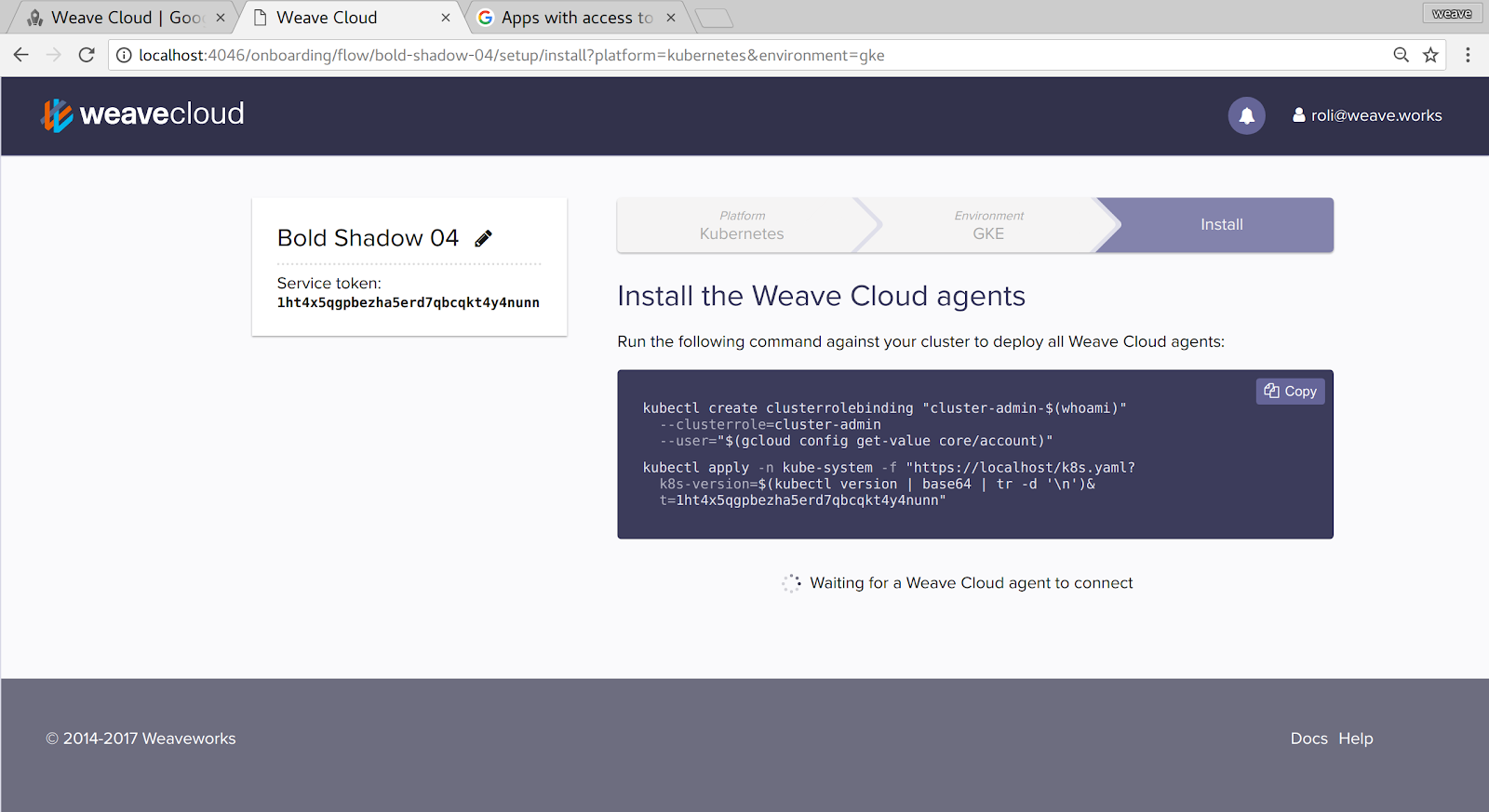 Adding Weave Cloud Agents to the Cluster
