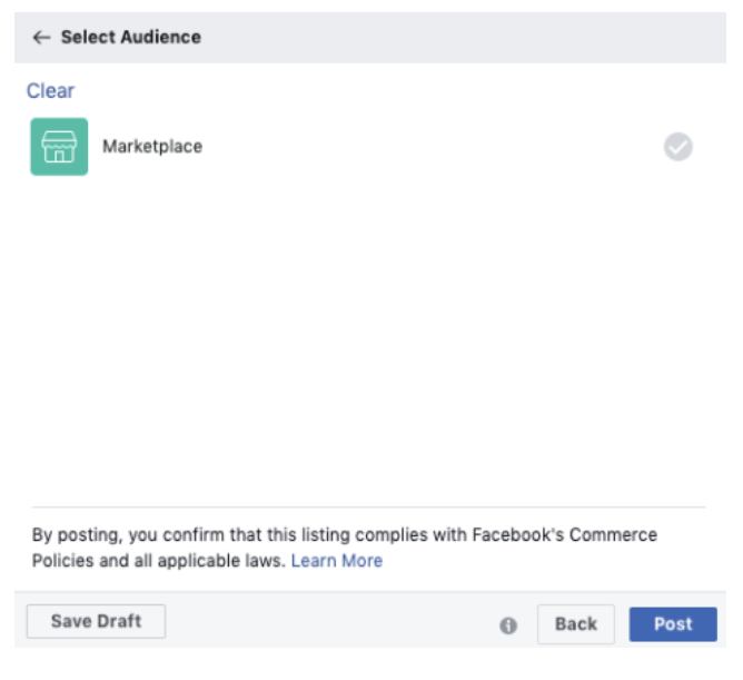 Facebook Marketplace - SELECT AUDIENCE