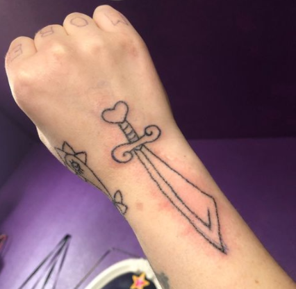 Sword Stick And Poke Tattoo For Wrist