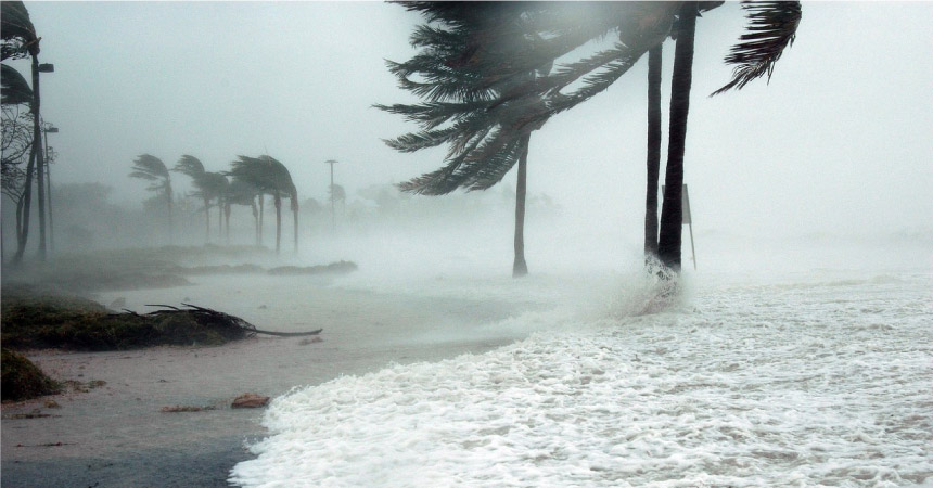 A beach in Florida experiencing storm surge during Hurricane Dennis in 2005.