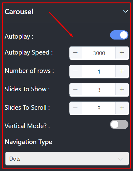 YouTube settings carousel