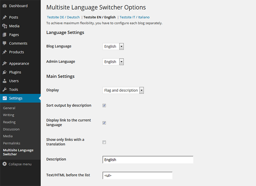 Plugins para WordPress Multisite: alternador de idioma