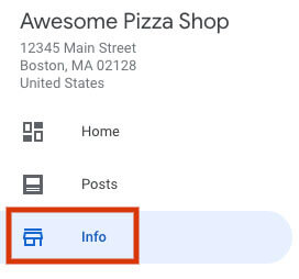 google my business for restaurants info tab