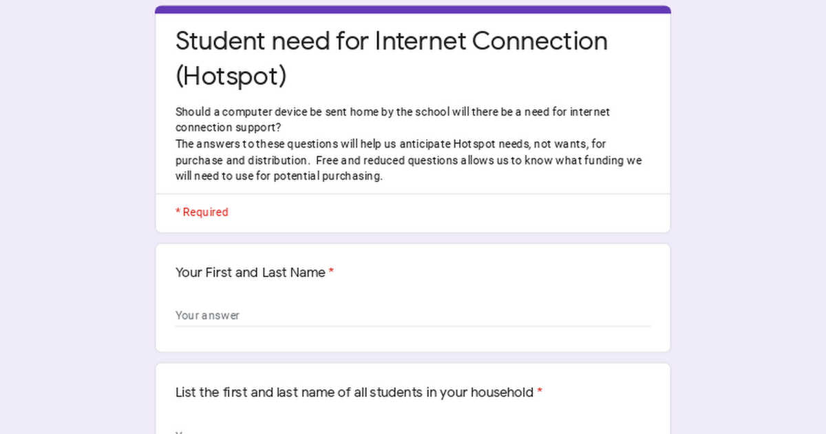 Student need for Internet Connection (Hotspot)