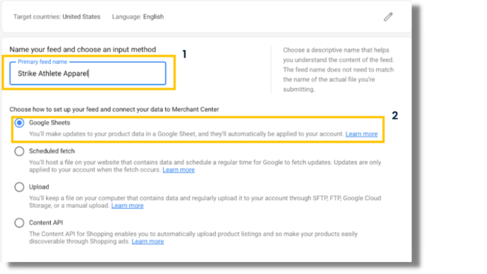 Setting Up Google Merchant Center and Product Feed - Feed and choose input method