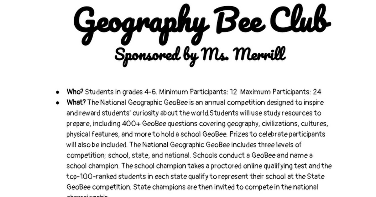 Geography Bee Club Flyer