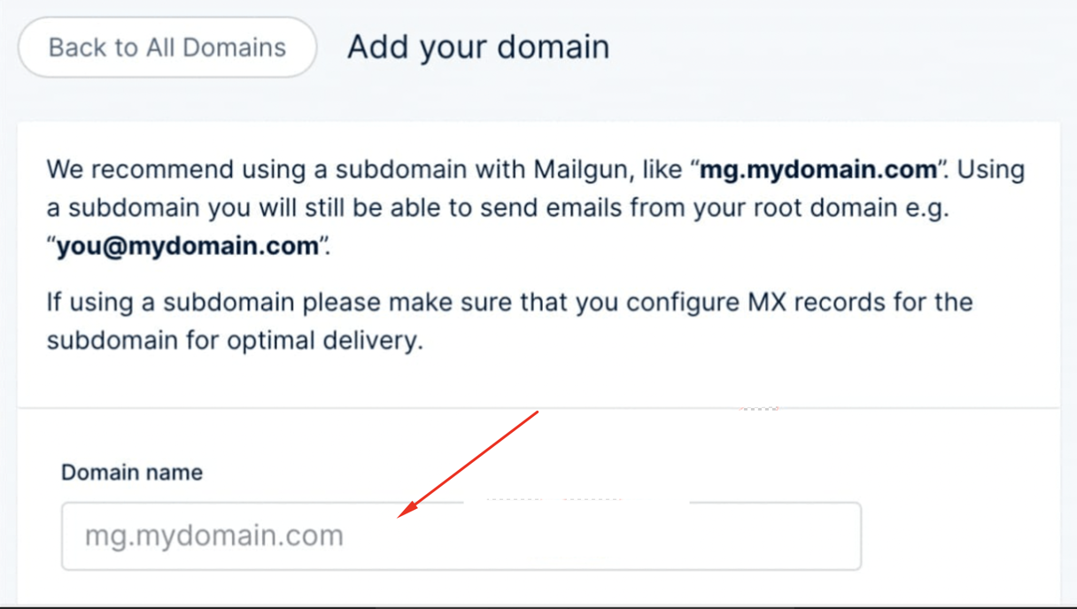 domain name box in mailgun 